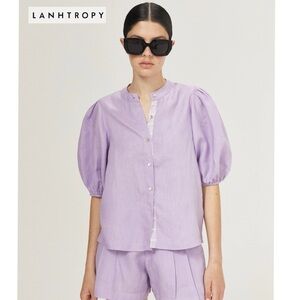NWT LANHTROPY BUBBLE LINEN SHIRT BRIGHT LILAC WITH CONTRASTING DETAILS M